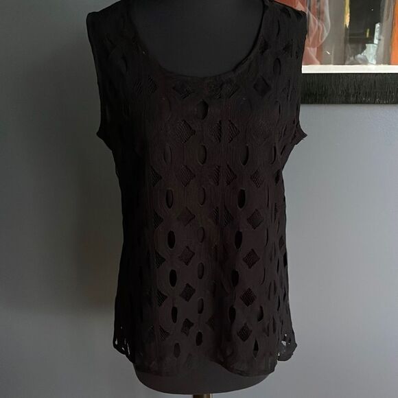 Christopher & Banks lined black oval lace & mesh sleeveless top. NWT. Small. - Picture 2 of 5